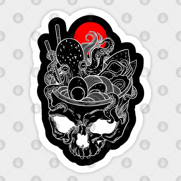 Kawaii Japanese Anime Skeleton Ramen Halloween Sticker by OccultOmaStore